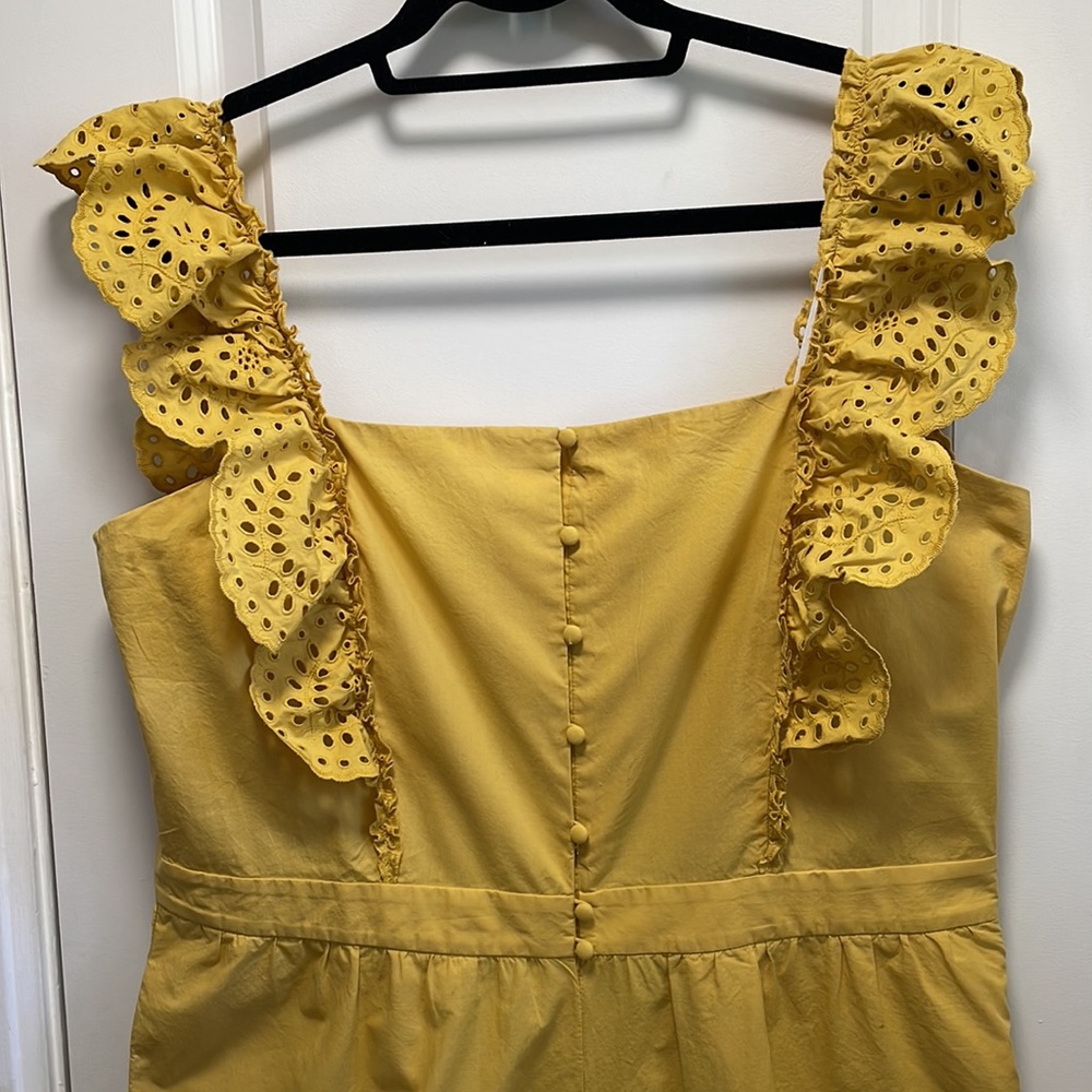 Madewell Mustard Eyelet Frilled Strap Scalloped Hem Jumpsuit Size 16 - Picture 5 of 15